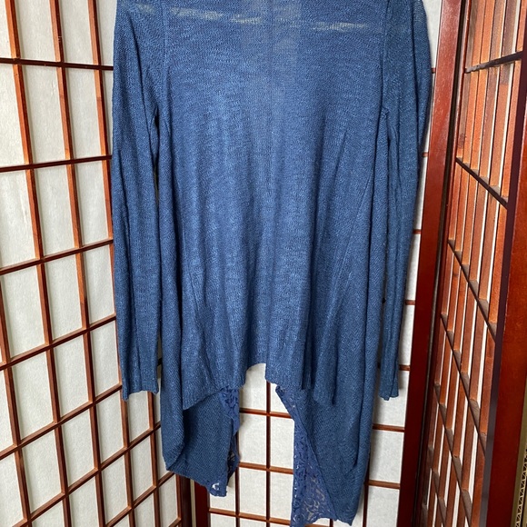 Rich Navy blue lace trim open front cardigan - Picture 2 of 7